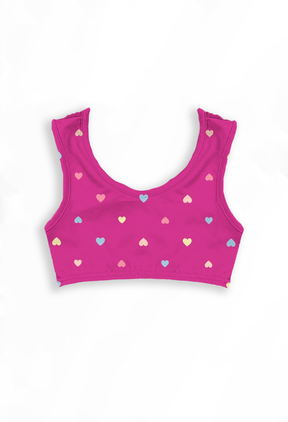 Biquini Infantil Slime 2 peças Cropped com Estampa de corações para Meninas Pink Conjunto Verão Feminino