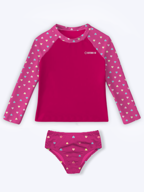 Conjunto Praia Infantil Menina Kit com 3 peças Biquini e Blusa Manga Longa com Proteção UV Feminino 6 ao 14 anos