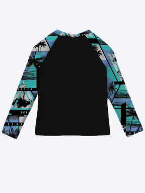 Conjunto Praia Infantil Menino Camisa Manga Longa Blusa Proteção UV e Sunga Estampada Kit Masculino Verão Premium
